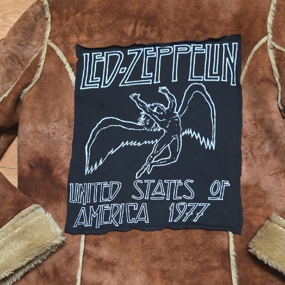 LED ZEPPLIN Upcycled Shearling Jacket - Picture 2 of 7